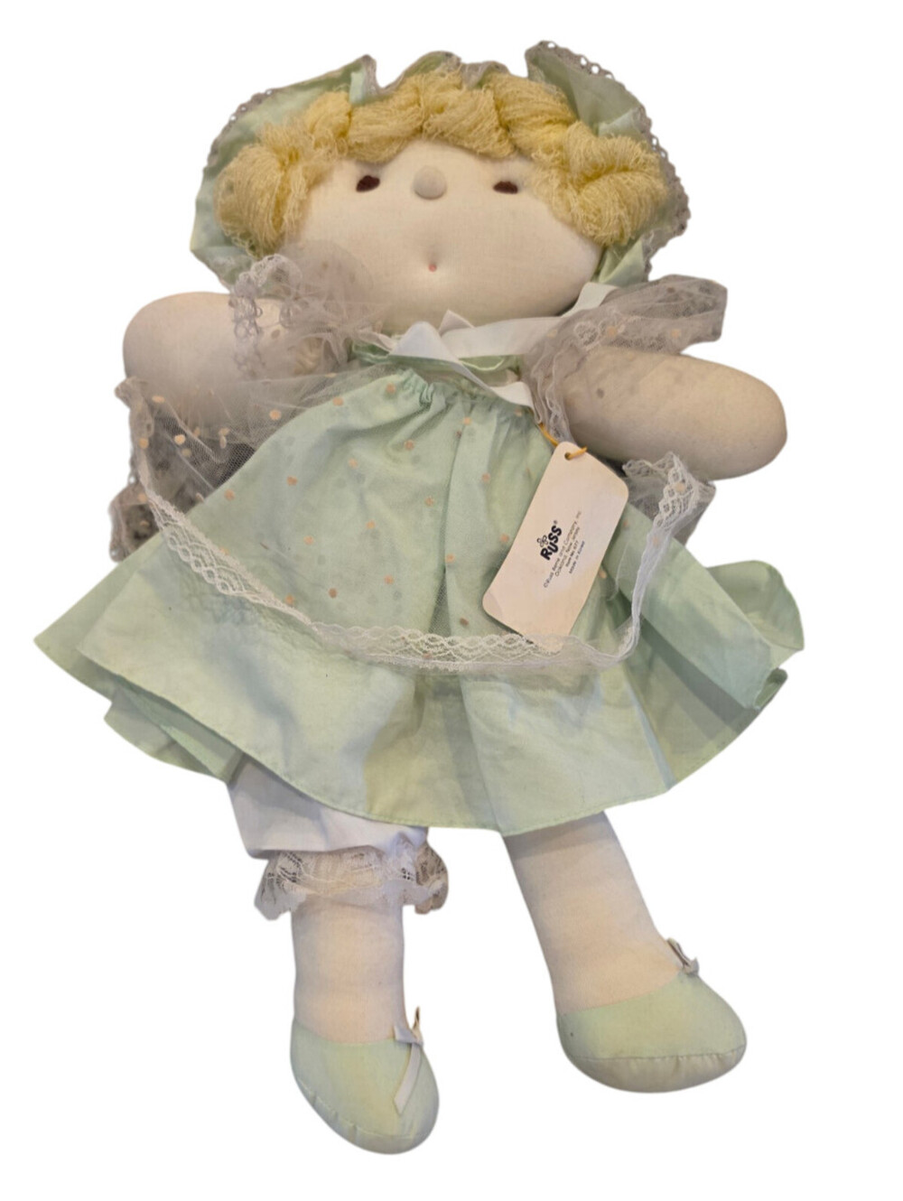 Vintage Russ Berrie & Co. Plush Stuffed Doll in Light Green Dress HEATHER